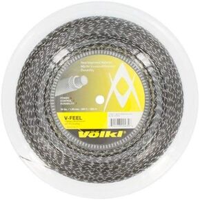 Volkl V-Feel | Tennis Racquet String | Comfort & Power | Soft Polyurethane Multifilament (Black/Silver, 16, Reel)
