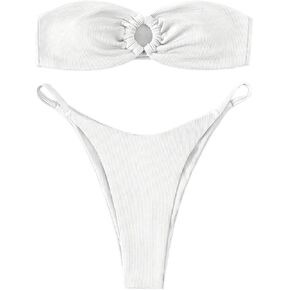 SweatyRocks Women's 2 Piece Swimsuit Ring Linked High Cut Strapless Bandeau Bikini Set