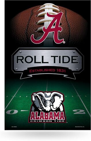 علامة معدنية كبيرة من Rico Industries NCAA Alabama Crimson Tide مقاس 11 بوصة × 17 بوصة لافتة ديكور منزلية معدنية كبيرة in Saudi Arabia