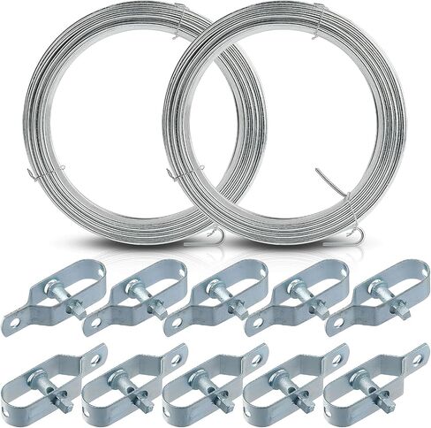 Steel Cable with Tensioner Tool, 10pcs Heavy Duty Wire Tightener & 2 * 100 Ft 12Ga Galvanized Wire Rope, Fuuner Steel Wire Cable Rope Kit Perfect for Farm Fence, Garden Fence, Sun Shade Sail Hardware in Saudi Arabia