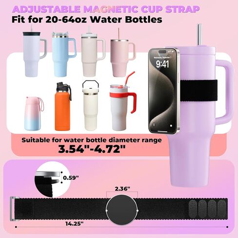 Water Bottle Accessories for Stanley Cup 30 oz 40 oz Tumbler with Handle Owala FreeSip water bottle 32oz 40 oz, Magnetic Phone Holder Strap for Magsafe Gym Exercise to Hold Keys and Cell Phone in Kuwait