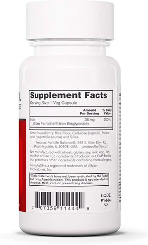 Protocol Iron 36mg - Bioavailable Ferrochel Iron - for Energy & Immune Support* - Iron Bisglycinate Supports Mitochondria* - Vegan, Halal & Kosher - 90 Veg Capsules in Saudi Arabia