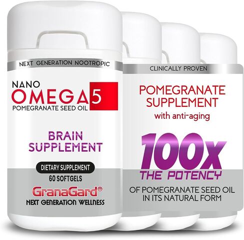 CLINICALLY PROVEN (4-Month Supply) BRAIN SUPPLEMENTS WITH ANTI AGING, Memory Pills, Omega 5 Pomegranate Supplement, 4 bottles 60ct each in Saudi Arabia