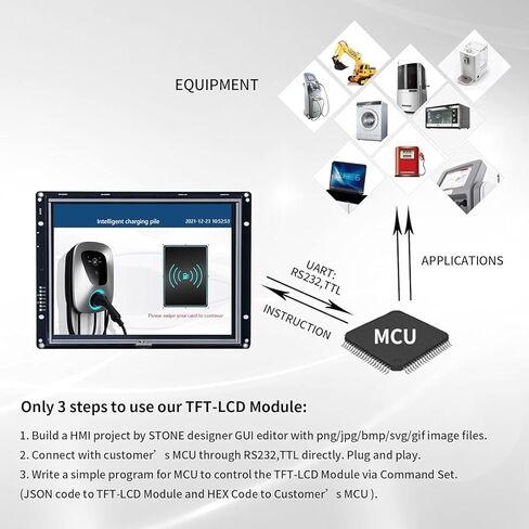 شاشة HMI 8.0 بوصة | شاشة TFT LCD تعمل باللمس | مع لوحة التحكم وبرنامج التحرير المجاني، وحدة المعالجة المركزية Cortex A8، مناسبة لـ Arduino، Raspberry Pi، تدعم الرسوم المتحركة الصوتية للفيديو in Kuwait