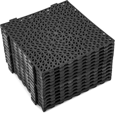 Interlocking Cushion Anti Fatigue Pool Floor Mat 12 Pack Heavy Duty Interlocking Floor Tiles Mats 11.8" x 11.8" for Drain, Pool, Patio, Balcony, Yard, Non-Slip Floor Mats Black in Saudi Arabia