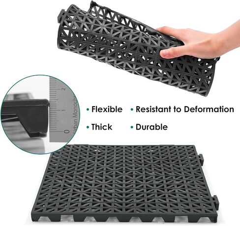 Interlocking Cushion Anti Fatigue Pool Floor Mat 12 Pack Heavy Duty Interlocking Floor Tiles Mats 11.8" x 11.8" for Drain, Pool, Patio, Balcony, Yard, Non-Slip Floor Mats Black in Saudi Arabia
