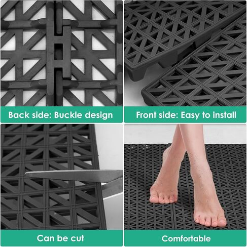 Interlocking Cushion Anti Fatigue Pool Floor Mat 12 Pack Heavy Duty Interlocking Floor Tiles Mats 11.8" x 11.8" for Drain, Pool, Patio, Balcony, Yard, Non-Slip Floor Mats Black in Saudi Arabia
