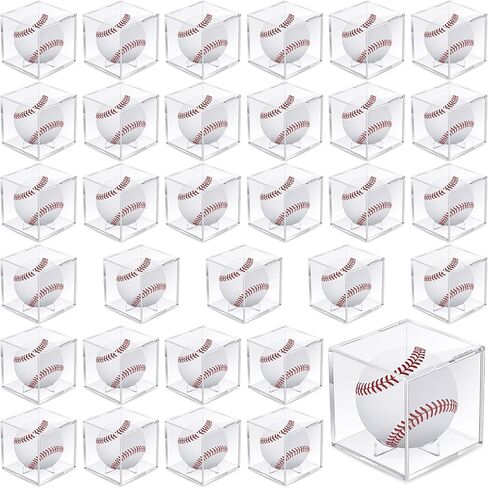 32 Pack Baseball Display Cases for Balls, Acrylic Baseball Holder Clear UV Protected Baseball Cube Autograph Baseball Storage Box for Official Size Baseball Standing, 3.15 x 3.15 x 3.15 Inches in Saudi Arabia