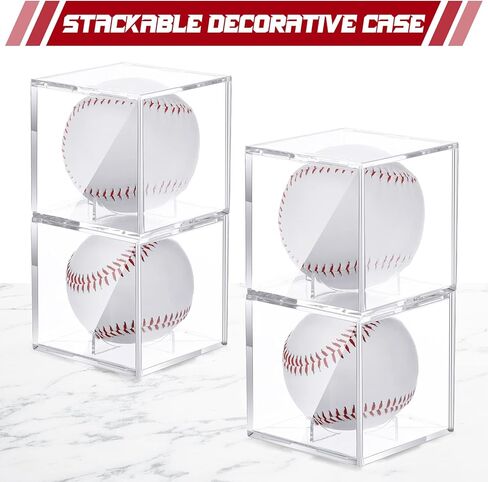 32 Pack Baseball Display Cases for Balls, Acrylic Baseball Holder Clear UV Protected Baseball Cube Autograph Baseball Storage Box for Official Size Baseball Standing, 3.15 x 3.15 x 3.15 Inches in Saudi Arabia