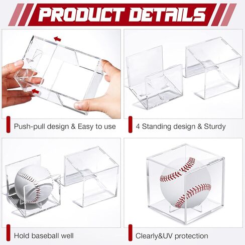 32 Pack Baseball Display Cases for Balls, Acrylic Baseball Holder Clear UV Protected Baseball Cube Autograph Baseball Storage Box for Official Size Baseball Standing, 3.15 x 3.15 x 3.15 Inches in Saudi Arabia
