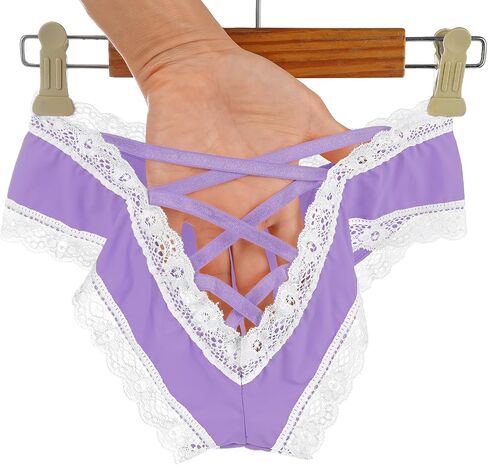 Littleforbig Lace Seamless Hipster Sexy V-Back Strappy Criss Cross Sissy Tease Panty Underwear Low Rise in Saudi Arabia