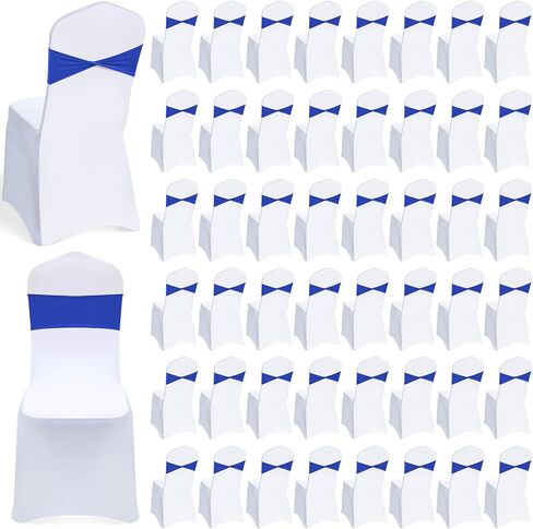 50 Sets Wedding Chair Covers with Chair Sashes Spandex Stretch Chair Slipcovers Elastic Chair Cover Bands Ties Without Buckle Bows for Wedding Party Banquet Dining Chair Decor(Royal Blue) in Saudi Arabia