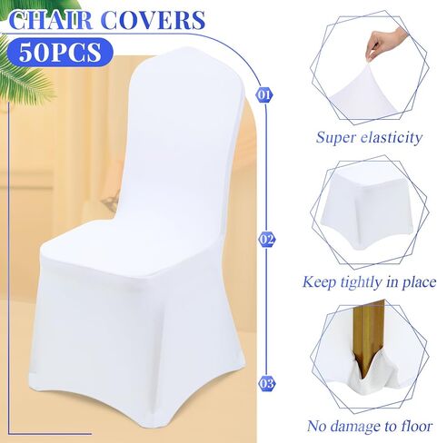 50 Sets Wedding Chair Covers with Chair Sashes Spandex Stretch Chair Slipcovers Elastic Chair Cover Bands Ties Without Buckle Bows for Wedding Party Banquet Dining Chair Decor(Royal Blue) in Saudi Arabia