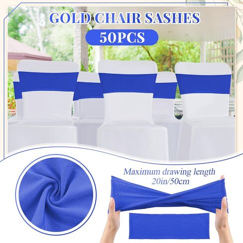 50 Sets Wedding Chair Covers with Chair Sashes Spandex Stretch Chair Slipcovers Elastic Chair Cover Bands Ties Without Buckle Bows for Wedding Party Banquet Dining Chair Decor(Royal Blue) in Saudi Arabia