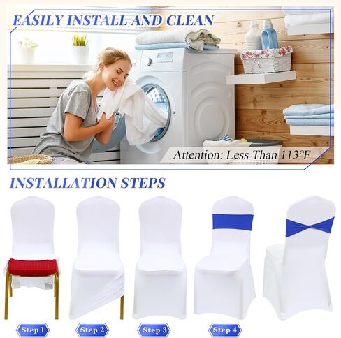 50 Sets Wedding Chair Covers with Chair Sashes Spandex Stretch Chair Slipcovers Elastic Chair Cover Bands Ties Without Buckle Bows for Wedding Party Banquet Dining Chair Decor(Royal Blue) in Saudi Arabia