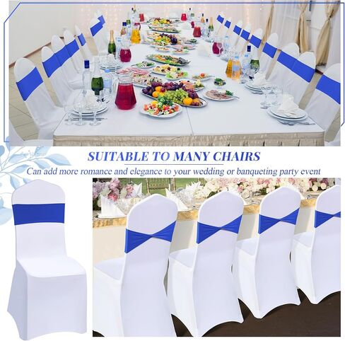 50 Sets Wedding Chair Covers with Chair Sashes Spandex Stretch Chair Slipcovers Elastic Chair Cover Bands Ties Without Buckle Bows for Wedding Party Banquet Dining Chair Decor(Royal Blue) in Saudi Arabia