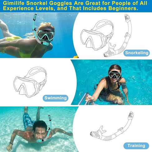 Adult Snorkeling Set, Gimilife 4 in 1 Diving Mask and Dry Top Snorkeling Gear for Audults Snorkeling Scuba Diving Swimming Travel in Saudi Arabia