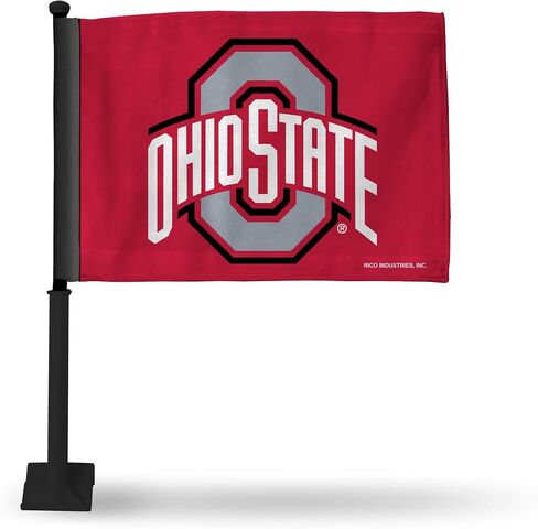 Rico Industries NCAA Ohio State Buckeyes Primary Double Sided Car Flag with Black Pole - 16" x 19" - Strong Pole That Hooks onto Car/Truck/Automobile in Saudi Arabia