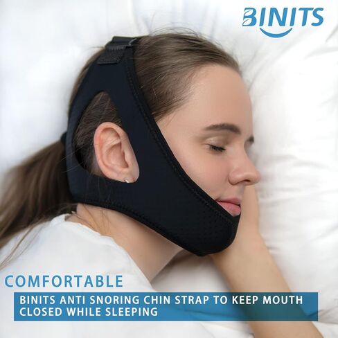 حزام الذقن لمستخدم CPAP - جهاز إيقاف الشخير قابل للتعديل، قناع الوجه، ضمادة تبقي الفم مغلقًا - نوم أفضل ليلاً بدون جفاف الفم والتنفس الأنفي للنساء والرجال (أسود) in Kuwait