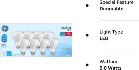 مصابيح GE Daylight LED Floodlight، 9 وات (ما يعادل 65 وات) ضوء منشط رائع، قاعدة متوسطة، داخلي، قابل للتعتيم (8 عبوات) in Kuwait