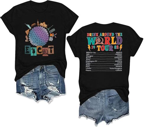Around The World Shirt Women Magic World Tour 1982 Graphic Tee Funny Traveler Vacation Short Sleeve Top in Kuwait