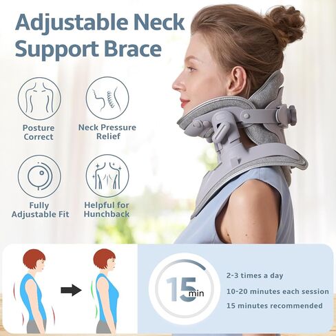 دعامة الرقبة لتخفيف آلام عنق الرحم، نقالة للرقبة قابلة للتعديل لتخفيف العمود الفقري العنقي وتصحيح الوضع، تحافظ على ثبات الفقرات ومحاذاة، سهلة الارتداء، يمكن استخدامها في المنزل أو المكتب in Kuwait