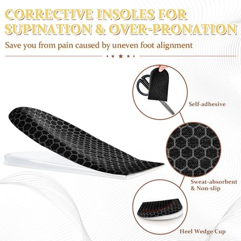Corrective Insoles for Supination & Over-Pronation, Orthotics Medial & Lateral Heel Wedge Inserts for Foot Alignment, Bow Legs, Knee Pain (Black-2 Layers, L: Women 8-12/Men: 7.5-13) in Saudi Arabia