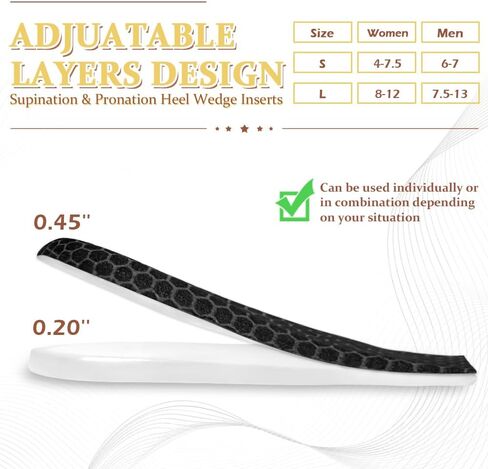 Corrective Insoles for Supination & Over-Pronation, Orthotics Medial & Lateral Heel Wedge Inserts for Foot Alignment, Bow Legs, Knee Pain (Black-2 Layers, L: Women 8-12/Men: 7.5-13) in Saudi Arabia