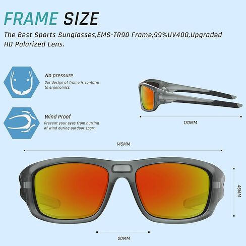 نظارات شمسية رياضية مستقطبة للرجال بإطار مرن لركوب الدراجات والجري والقيادة وصيد الأسماك والمشي لمسافات طويلة والرحلات in Kuwait