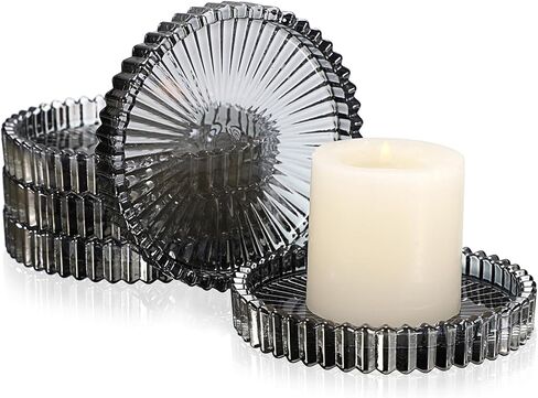 5 قطع من أطباق الشموع الزجاجية الشفافة من OWNMY مقاس 10.16 سم، قواعد شموع زجاجية عمودية، صواني شموع مستديرة، ألواح شموع عمودية زجاجية حديثة لقطع مركزية لطاولات الزفاف، باللون الأسود in Kuwait