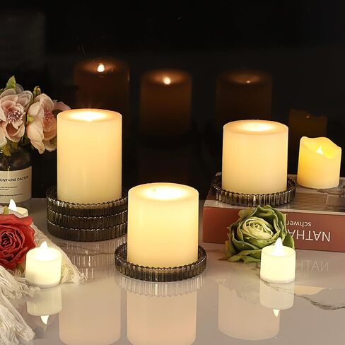 5 قطع من أطباق الشموع الزجاجية الشفافة من OWNMY مقاس 10.16 سم، قواعد شموع زجاجية عمودية، صواني شموع مستديرة، ألواح شموع عمودية زجاجية حديثة لقطع مركزية لطاولات الزفاف، باللون الأسود in Kuwait