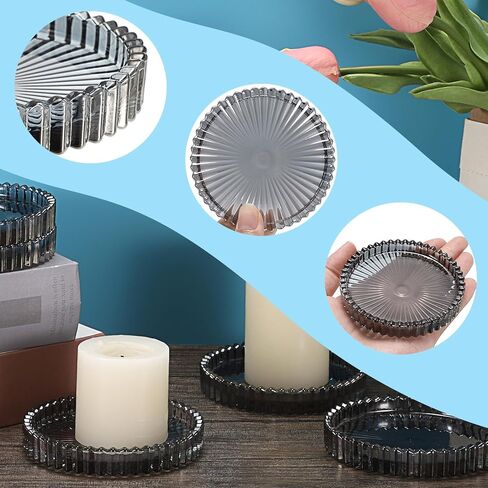 5 قطع من أطباق الشموع الزجاجية الشفافة من OWNMY مقاس 10.16 سم، قواعد شموع زجاجية عمودية، صواني شموع مستديرة، ألواح شموع عمودية زجاجية حديثة لقطع مركزية لطاولات الزفاف، باللون الأسود in Kuwait