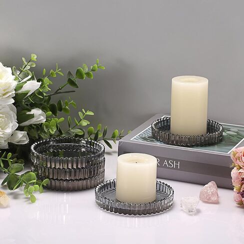 5 قطع من أطباق الشموع الزجاجية الشفافة من OWNMY مقاس 10.16 سم، قواعد شموع زجاجية عمودية، صواني شموع مستديرة، ألواح شموع عمودية زجاجية حديثة لقطع مركزية لطاولات الزفاف، باللون الأسود in Kuwait
