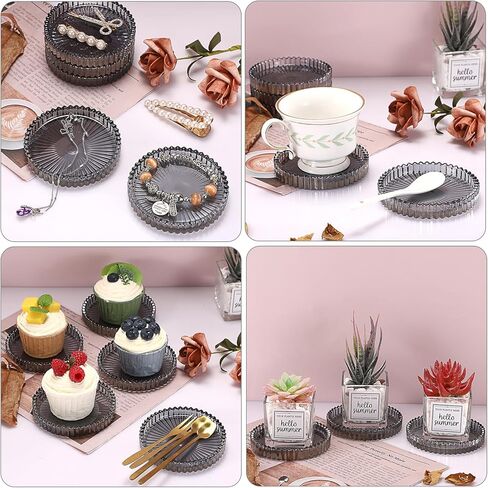 5 قطع من أطباق الشموع الزجاجية الشفافة من OWNMY مقاس 10.16 سم، قواعد شموع زجاجية عمودية، صواني شموع مستديرة، ألواح شموع عمودية زجاجية حديثة لقطع مركزية لطاولات الزفاف، باللون الأسود in Kuwait