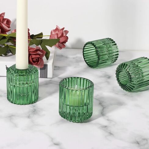 Glass Candle Holders Set of 6, 2 in 1 Tapered Candlestick Holders and Tealight Candle Holder, Clear Votive Candle Holders for Centerpiece Party Wedding Table Home Decoration (Green) in Saudi Arabia
