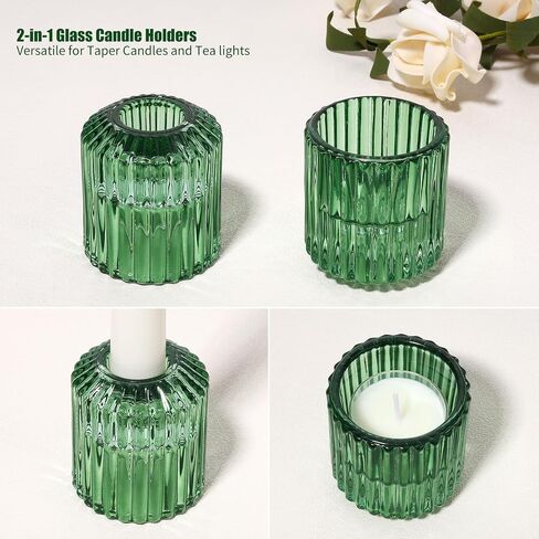 Glass Candle Holders Set of 6, 2 in 1 Tapered Candlestick Holders and Tealight Candle Holder, Clear Votive Candle Holders for Centerpiece Party Wedding Table Home Decoration (Green) in Saudi Arabia