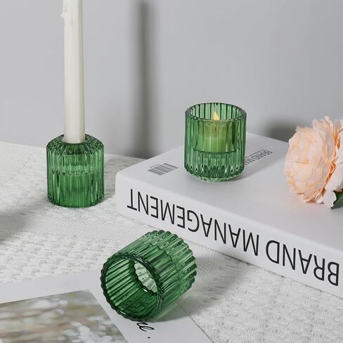 Glass Candle Holders Set of 6, 2 in 1 Tapered Candlestick Holders and Tealight Candle Holder, Clear Votive Candle Holders for Centerpiece Party Wedding Table Home Decoration (Green) in Saudi Arabia