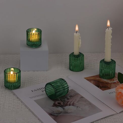 Glass Candle Holders Set of 6, 2 in 1 Tapered Candlestick Holders and Tealight Candle Holder, Clear Votive Candle Holders for Centerpiece Party Wedding Table Home Decoration (Green) in Saudi Arabia