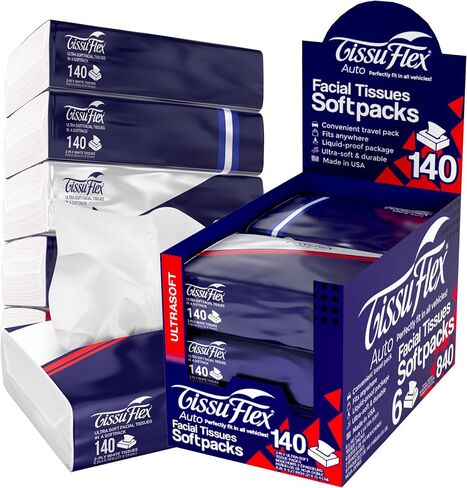 Ultrasoft Facial Tissue Travel Packs - 140 Tissues per Pack, 2-Ply | Perfect for Any Space & Vehicle | Portable, Convenient, Made in USA (10 Soft Packs (1,400 Counts)) in Saudi Arabia