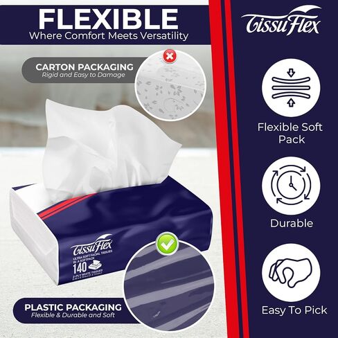 Ultrasoft Facial Tissue Travel Packs - 140 Tissues per Pack, 2-Ply | Perfect for Any Space & Vehicle | Portable, Convenient, Made in USA (10 Soft Packs (1,400 Counts)) in Saudi Arabia