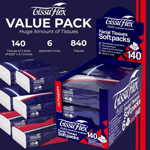 Ultrasoft Facial Tissue Travel Packs - 140 Tissues per Pack, 2-Ply | Perfect for Any Space & Vehicle | Portable, Convenient, Made in USA (10 Soft Packs (1,400 Counts)) in Saudi Arabia