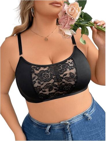 حمالة صدر نسائية من Floerns بمقاس كبير ورقبة على شكل حرف V وحزام عريض من الدانتيل in Kuwait