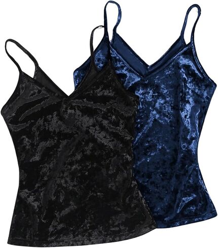 SOLY HUX Women's 2 Piece Velvet Cami Top V Neck Spaghetti Strap Solid Tops in Saudi Arabia