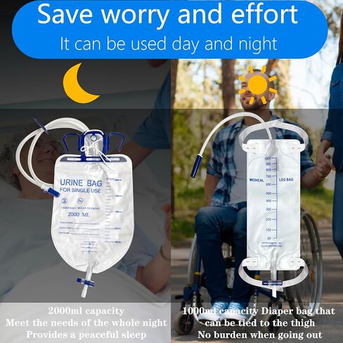 مجموعة 7 قطع من الواقي الذكري اللاتكس، ذاتية الغلق، ذاتية اللصق، سهلة الارتداء، حقيبة ساق 500 مل *1، كيس بول 2000 مل *1، تصريف سهل، لا ارتداد، لا تسرب (7 قطع/35 مم/1.38 بوصة) in Kuwait