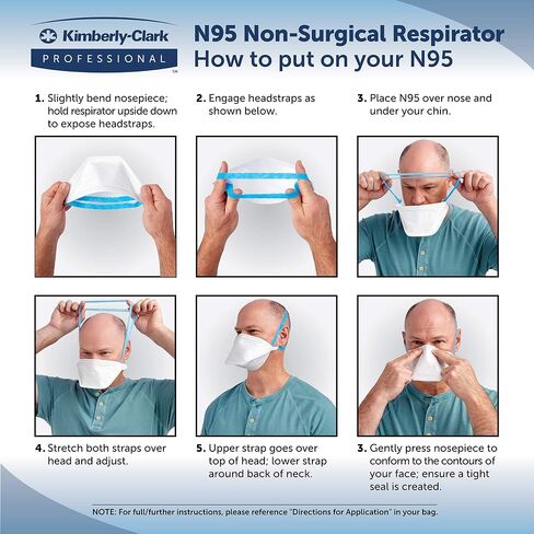 جهاز التنفس الصناعي KIMTECH™ N95 (53358)، معتمد من NIOSH، صنع في الولايات المتحدة الأمريكية، حجم عادي، 50 جهاز تنفس/حقيبة in Kuwait