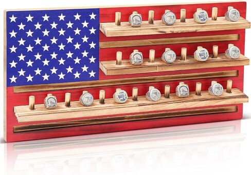 Championship Ring Wooden Display Case Baseball Ring Holder 4th of July Wall Mounted Display Case Patriotic Independence Day Display Rack for Award Souvenirs Wall Decor, 24 x 12 x 0.8 Inches in Saudi Arabia