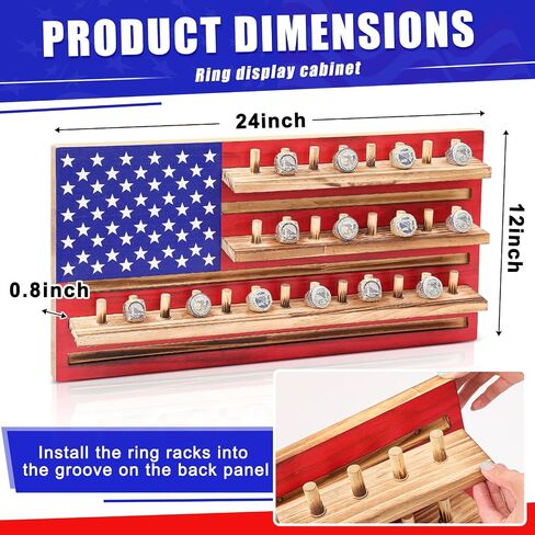 Championship Ring Wooden Display Case Baseball Ring Holder 4th of July Wall Mounted Display Case Patriotic Independence Day Display Rack for Award Souvenirs Wall Decor, 24 x 12 x 0.8 Inches in Saudi Arabia