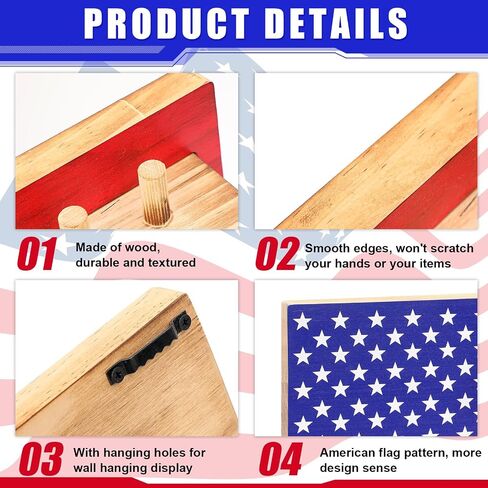 Championship Ring Wooden Display Case Baseball Ring Holder 4th of July Wall Mounted Display Case Patriotic Independence Day Display Rack for Award Souvenirs Wall Decor, 24 x 12 x 0.8 Inches in Saudi Arabia