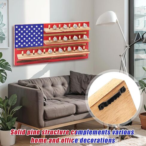 Championship Ring Wooden Display Case Baseball Ring Holder 4th of July Wall Mounted Display Case Patriotic Independence Day Display Rack for Award Souvenirs Wall Decor, 24 x 12 x 0.8 Inches in Saudi Arabia