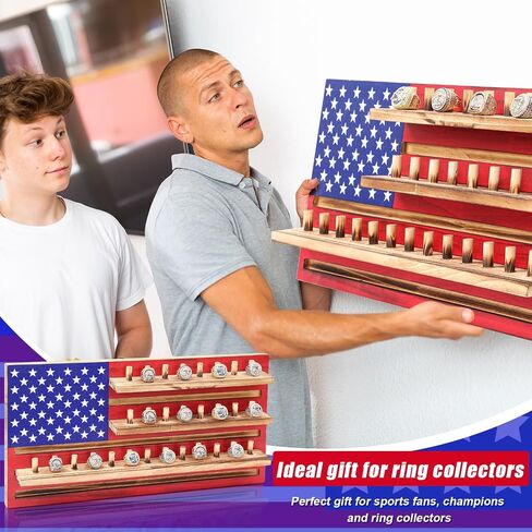 Championship Ring Wooden Display Case Baseball Ring Holder 4th of July Wall Mounted Display Case Patriotic Independence Day Display Rack for Award Souvenirs Wall Decor, 24 x 12 x 0.8 Inches in Saudi Arabia